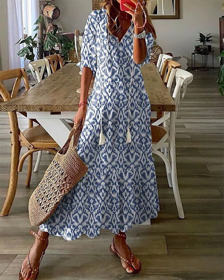 Robe Longue Bohème Femme Col V Fluide