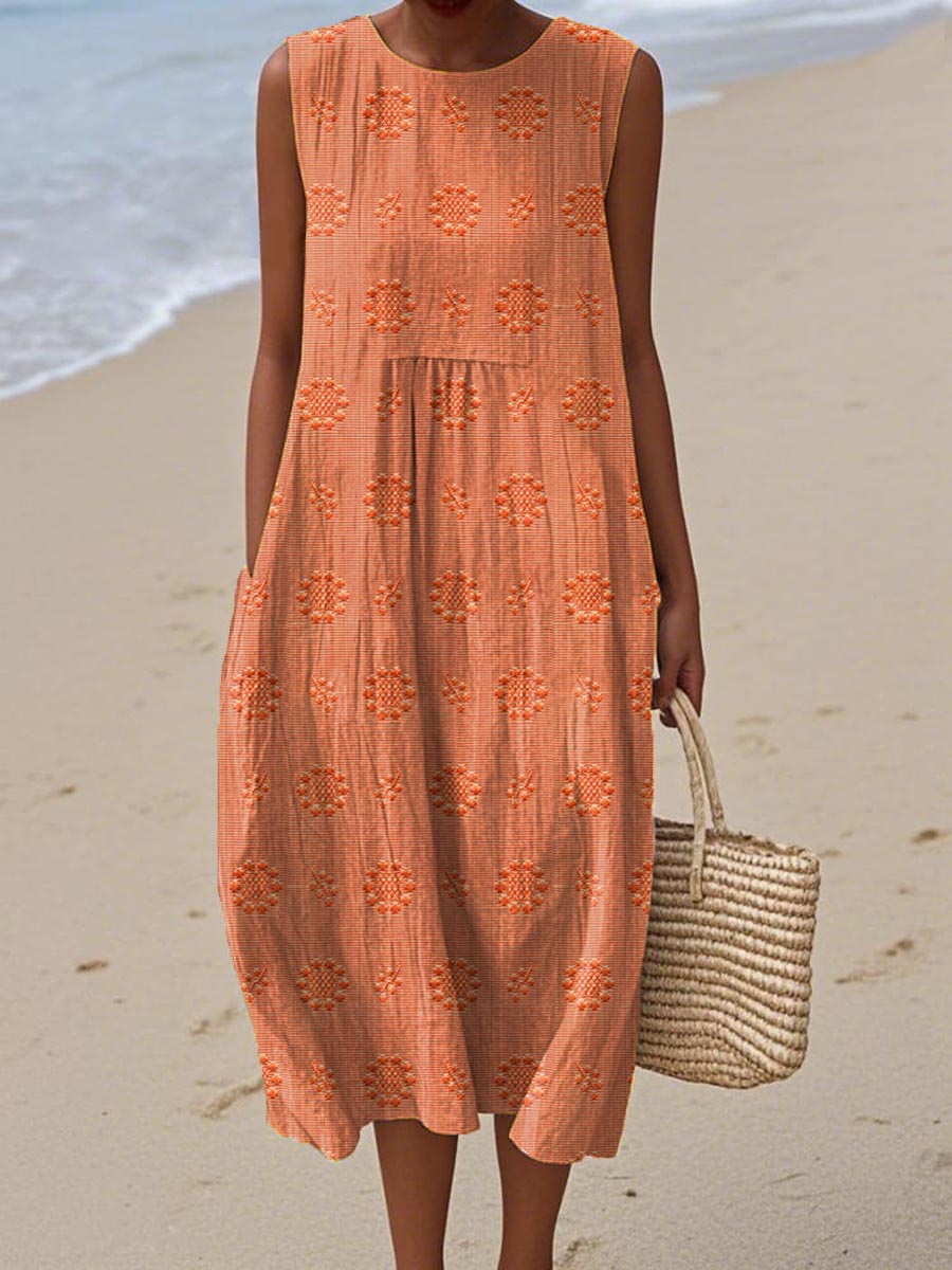 Robe Midi Femme Ample Sans Manches Été