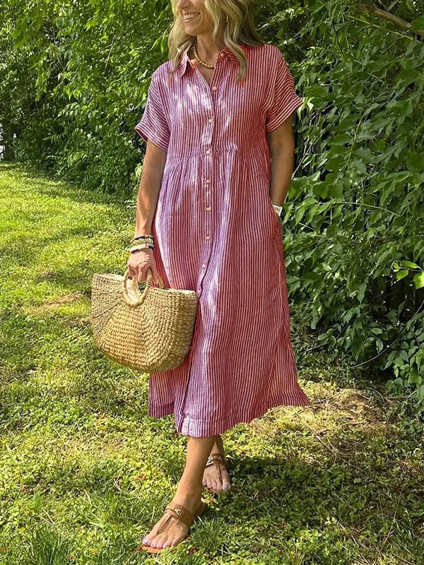 Robe Chemise Longue Femme Manches Courtes