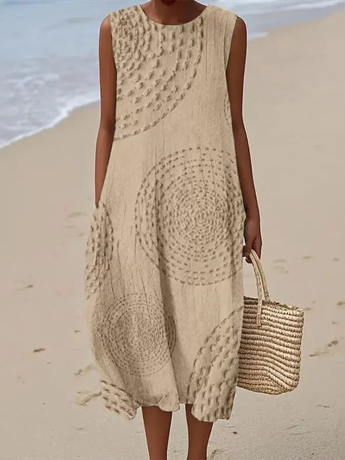Robe Midi Brodée Sans Manches Femme