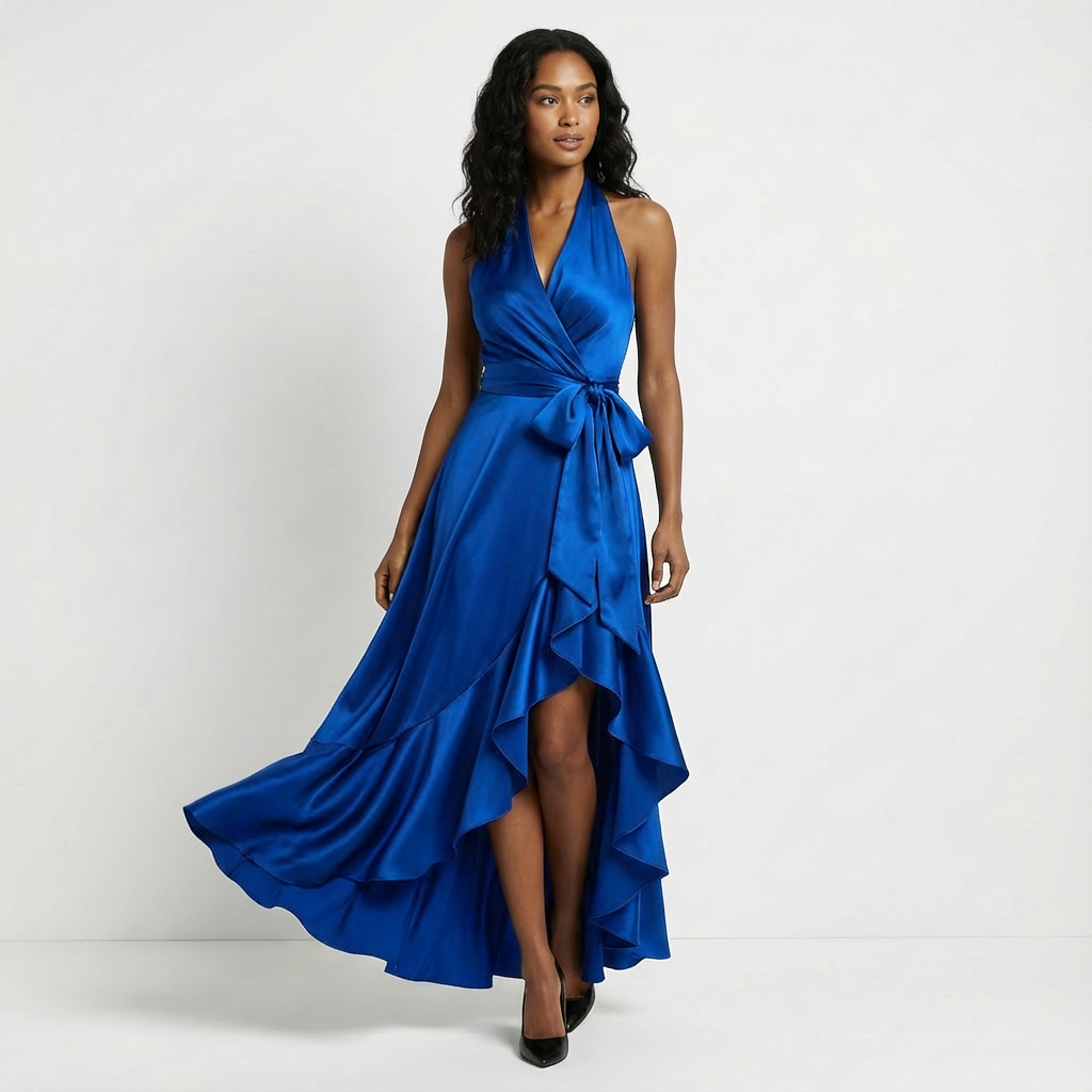 Robe Longue Portefeuille Femme Nœud Cérémonie