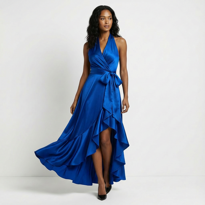 Robe Longue Portefeuille Femme Nœud Cérémonie