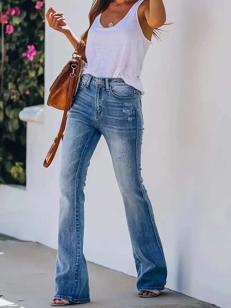 Jean Taille Haute à Jambes Larges Pour Femme