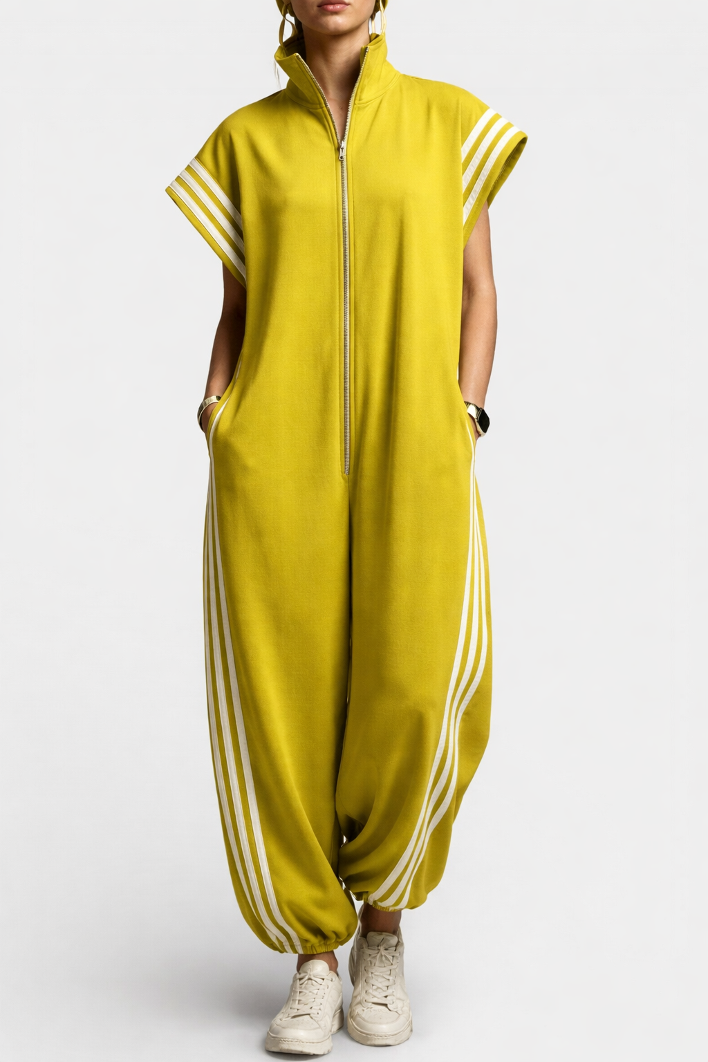 Combinaison Rayée Zippée et Ample Pour Femme