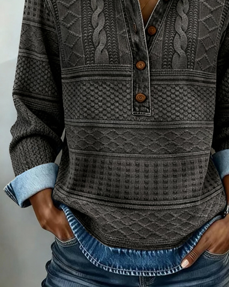 Women's Textured Cable-Knit Polo Sweater