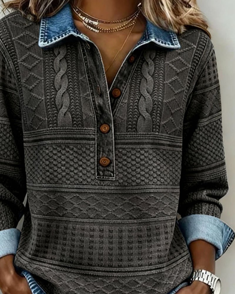 Women's Textured Cable-Knit Polo Sweater