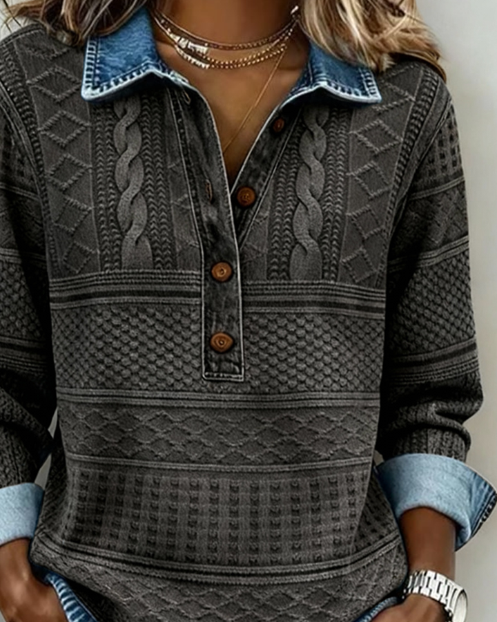 Women's Textured Cable-Knit Polo Sweater