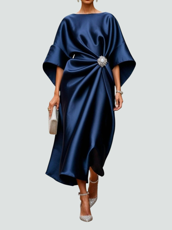 Robe Midi Drapée Femme Détail Bijou Soirée