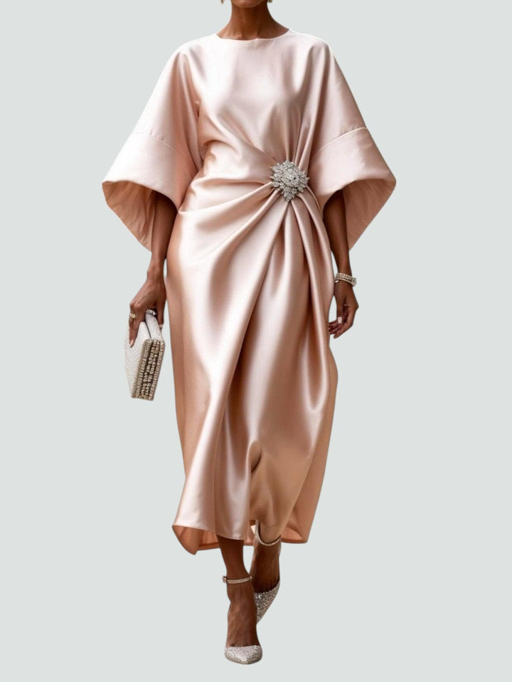 Robe Midi Drapée Femme Détail Bijou Soirée