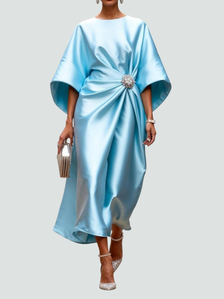 Robe Midi Drapée Femme Détail Bijou Soirée