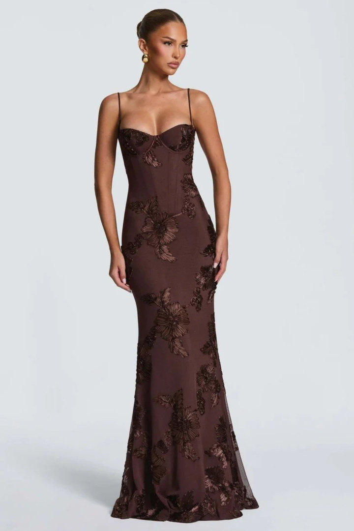 Robe Longue Sirène Femme Broderies Florales