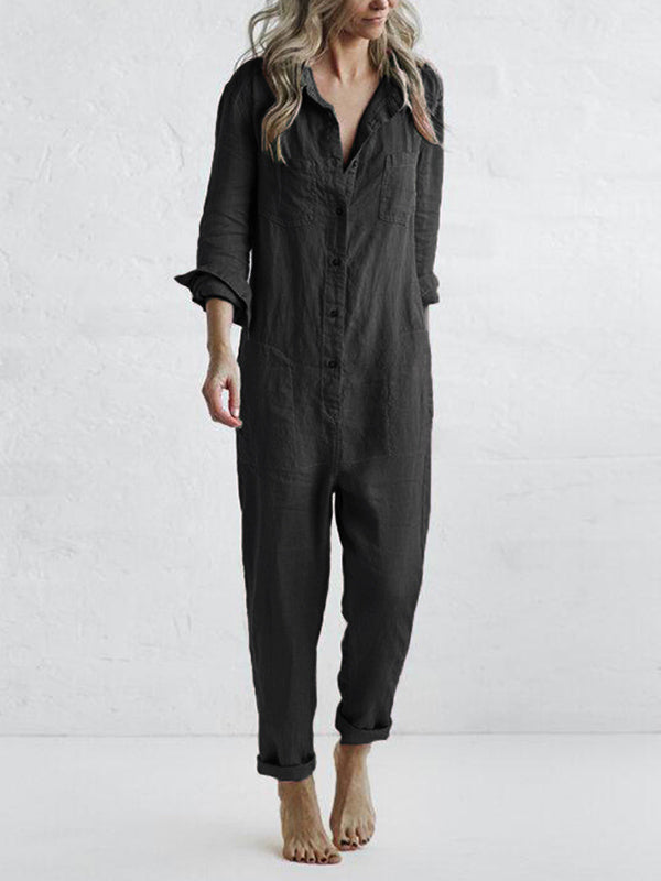 Combinaison Boutonnée Femme Manches Longues Casual
