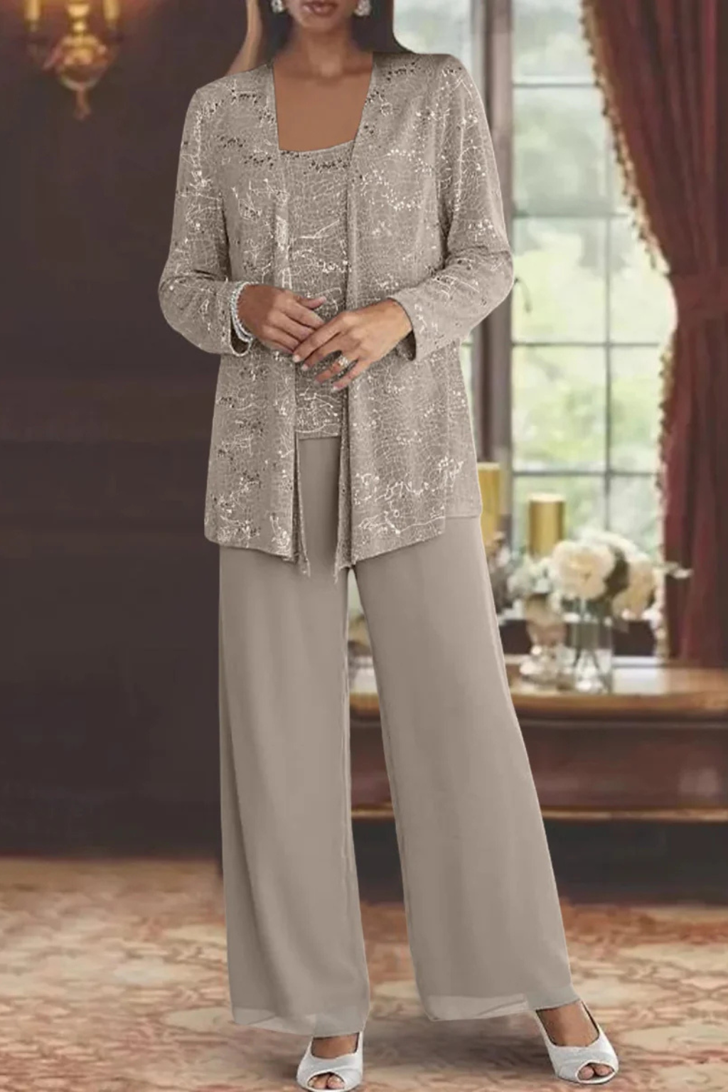 Ensemble Trois Pièces Femme Veste Pantalon Fluide