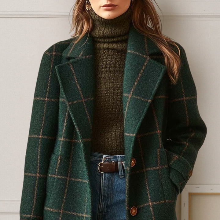 Manteau Long à Carreaux et Boutonnage Avant Pour Femme
