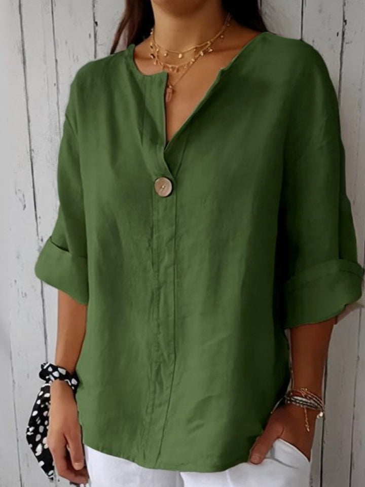 Blouse en Lin Boutonnée Femme Manches 3/4