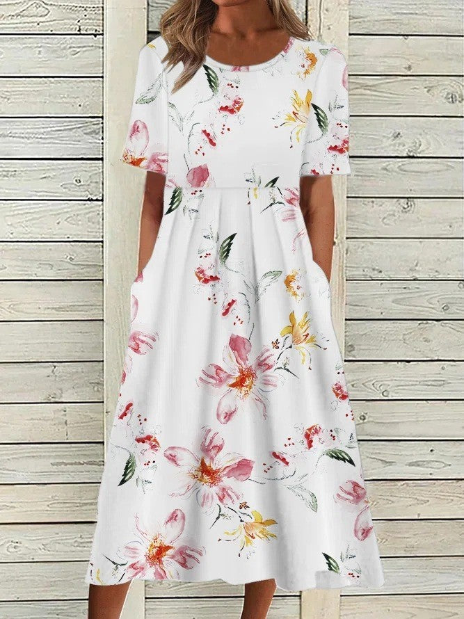Robe Midi Fleurie Femme Coupe Fluide
