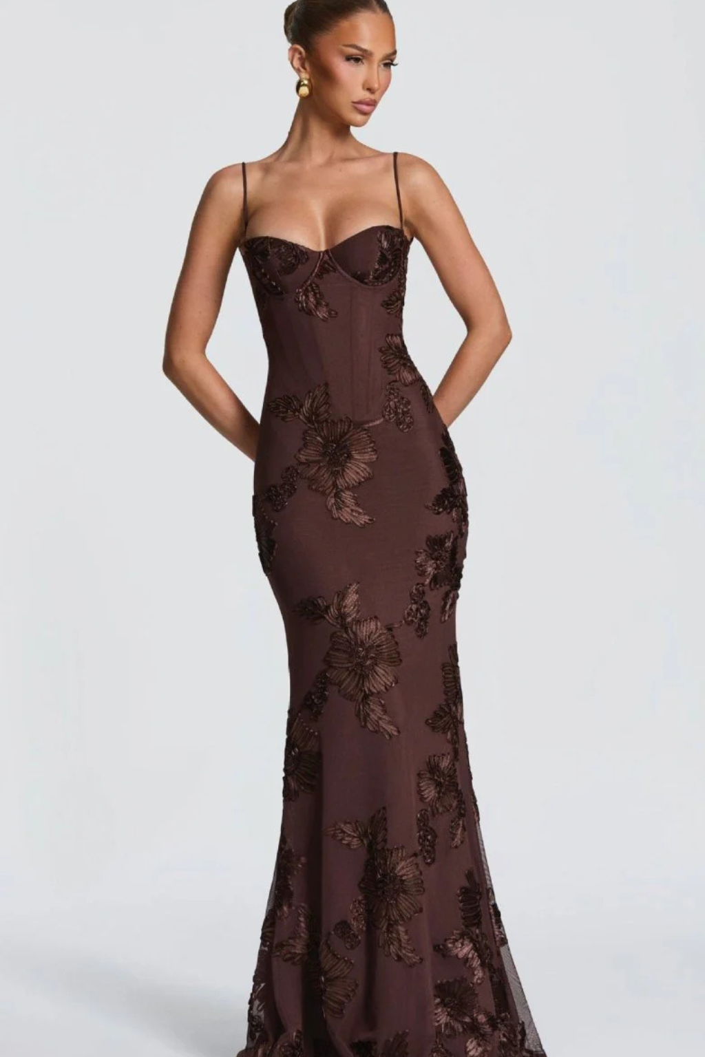 Robe Longue Sirène Femme Broderies Florales