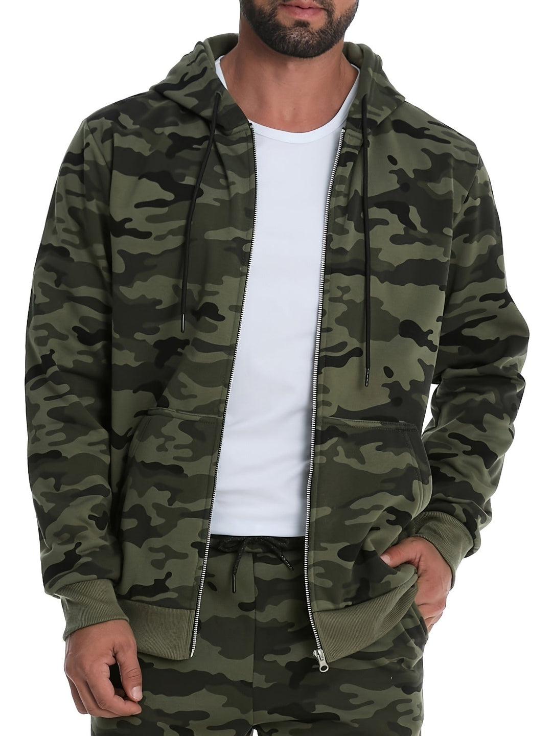 Men's Camouflage Pattern Zip-Up Hoodie