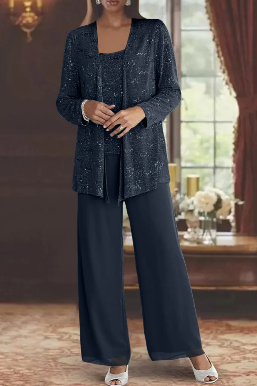 Ensemble Trois Pièces Femme Veste Pantalon Fluide