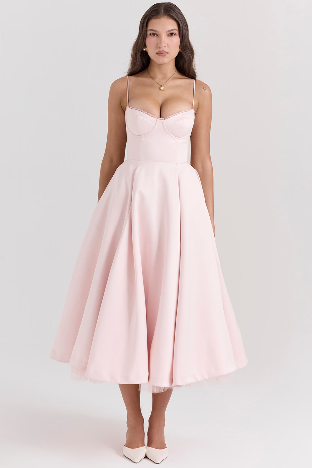 Robe Satinée Évasée Femme Soirée