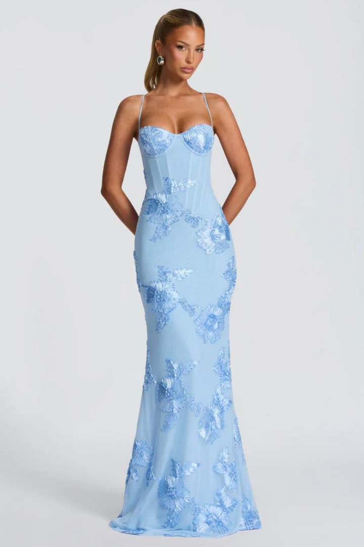 Robe Longue Sirène Femme Broderies Florales