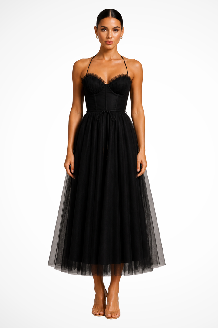Robe Midi Bustier Tulle Femme Cérémonie