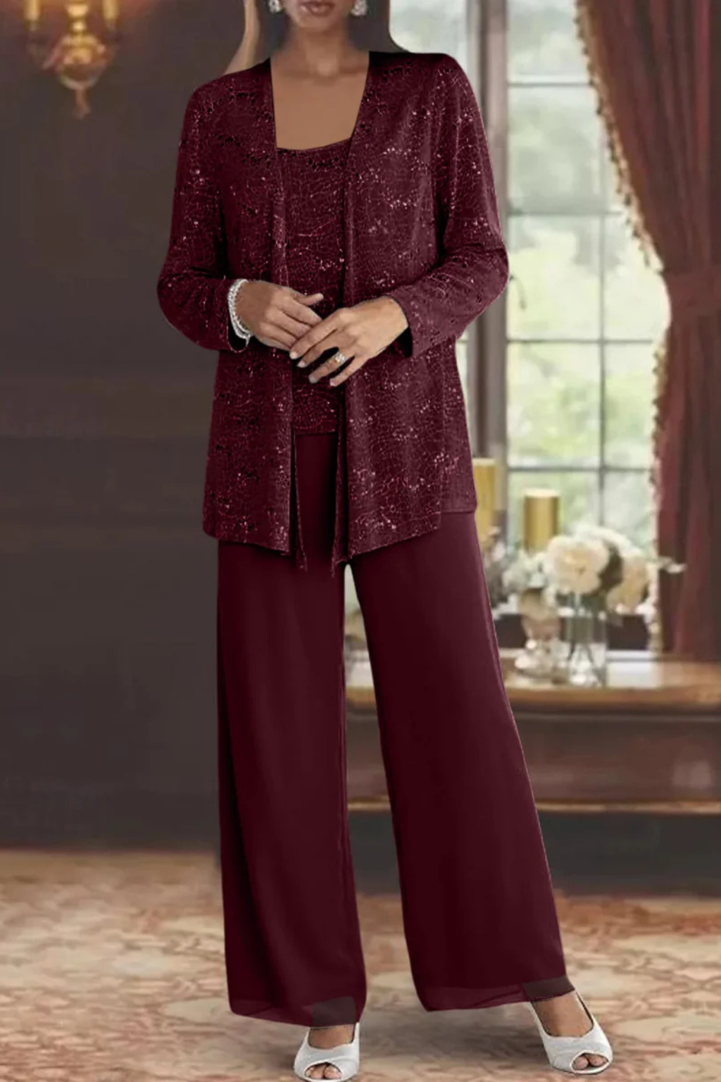 Tailleur Trois Pièces Dentelle Sequins Femme Cérémonie