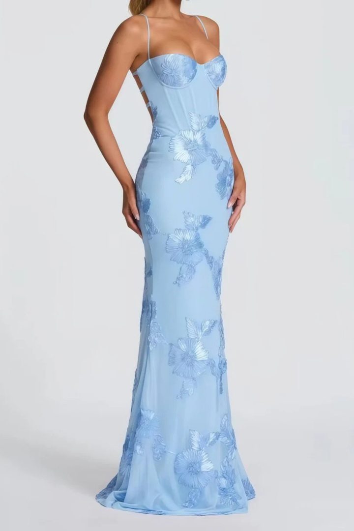 Robe Longue Sirène Femme Broderies Florales