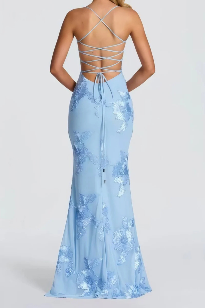 Robe Longue Sirène Femme Broderies Florales