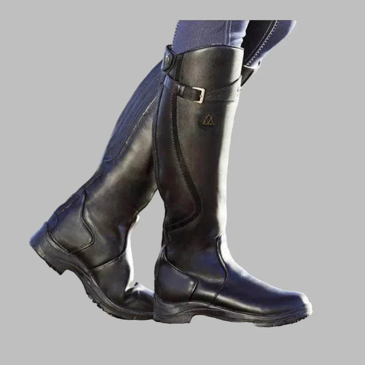 Bottes Hautes en Similicuir à Talons Bas Pour Femme