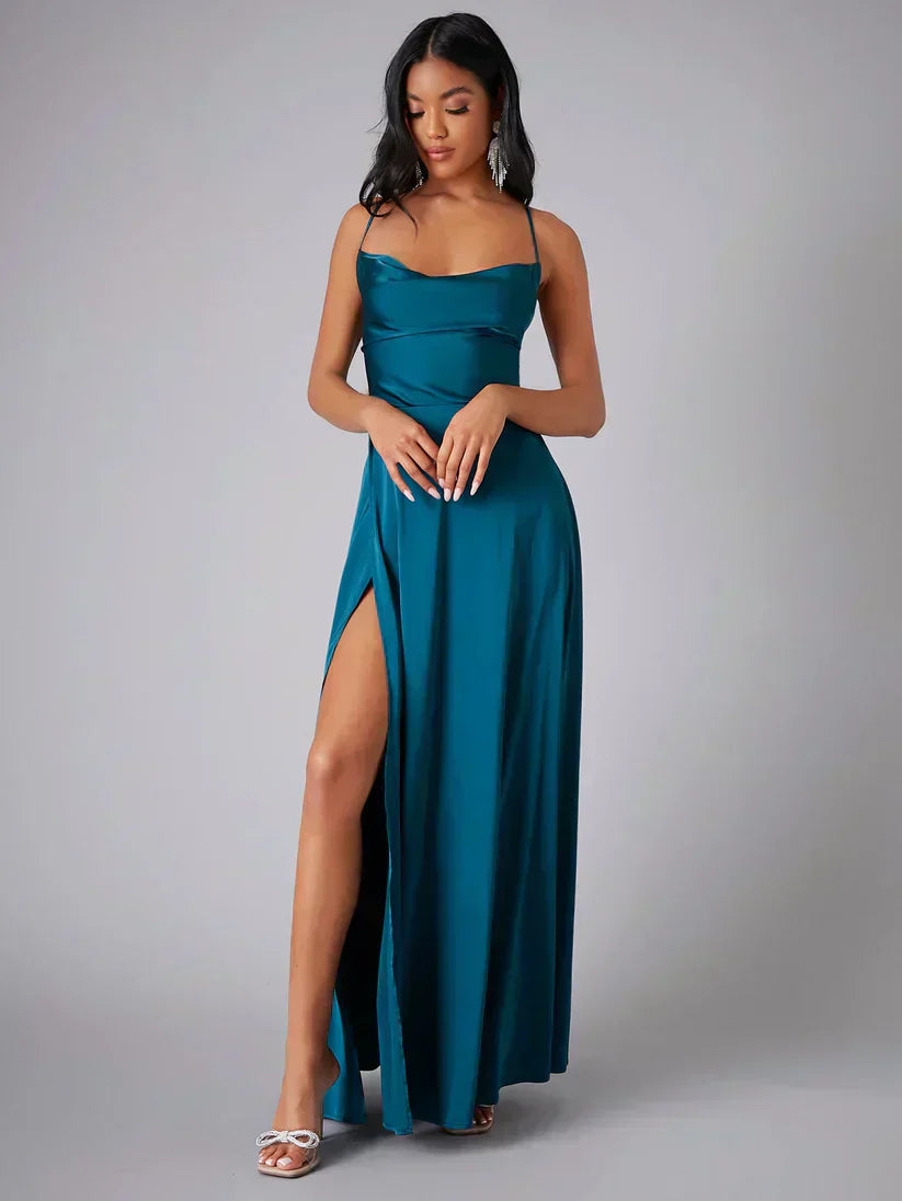 Robe Longue Satin Femme Fente Dos Nu Soirée