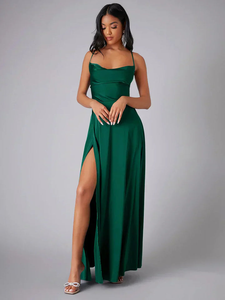 Robe Longue Satin Femme Fente Dos Nu Soirée