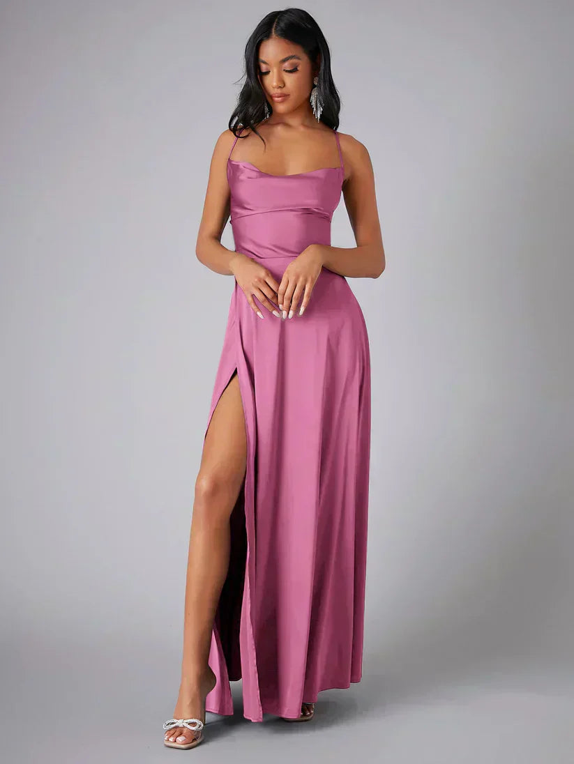 Robe Longue Satin Femme Fente Dos Nu Soirée