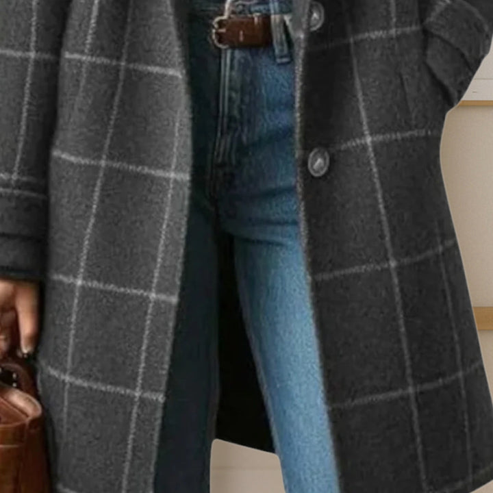 Manteau Long à Carreaux et Boutonnage Avant Pour Femme