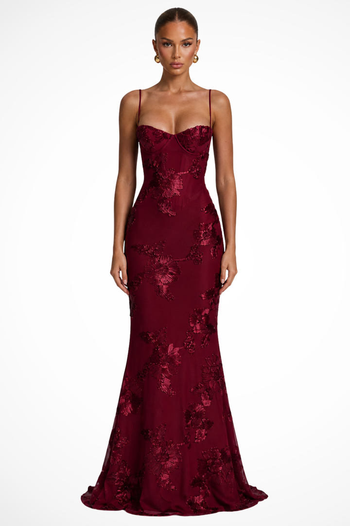 Robe Longue Sirène Femme Broderies Florales