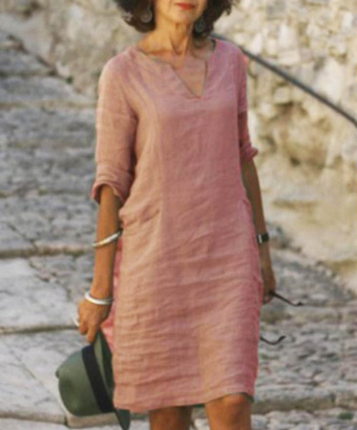 Robe Midi Femme Col V Manches 3/4