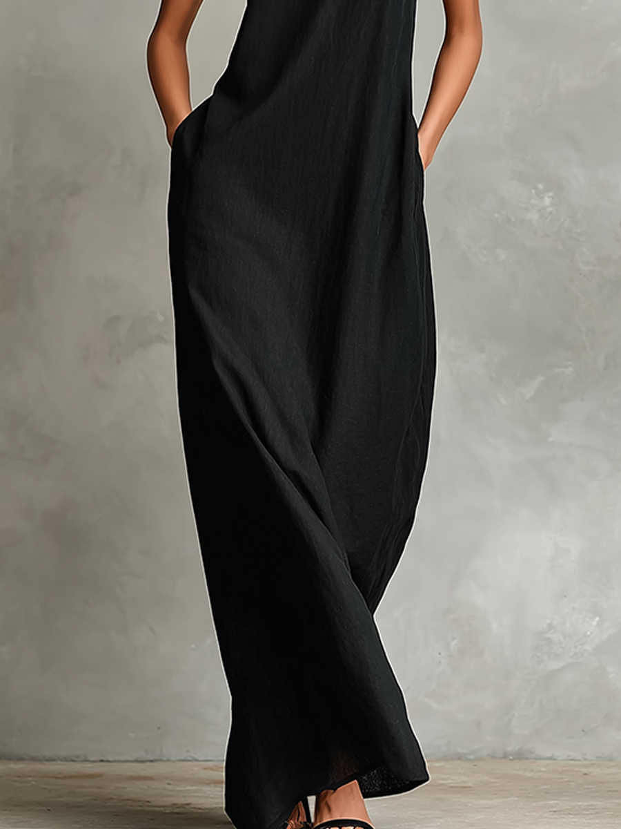 Abito maxi da donna senza maniche con collo alto