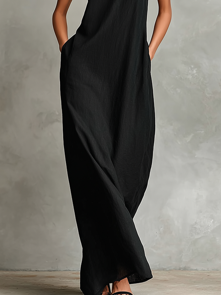 Abito maxi da donna senza maniche con collo alto
