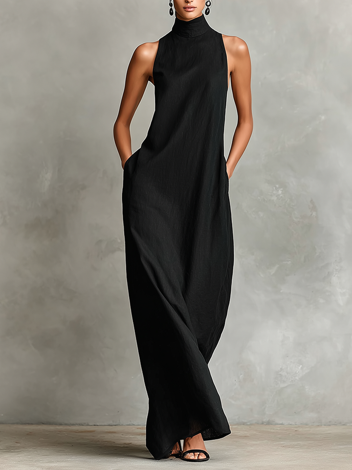 Abito maxi da donna senza maniche con collo alto