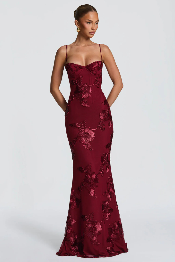 Robe Longue Sirène Femme Broderies Florales