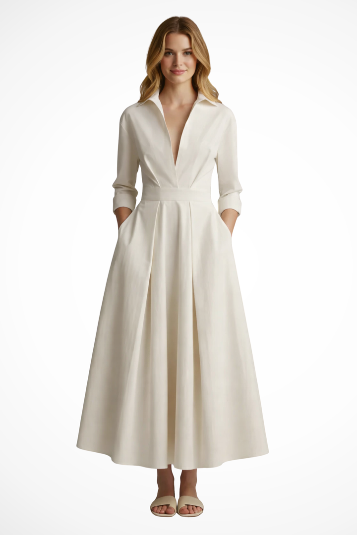 Robe Maxi Cintrée Boutons et Col Femme