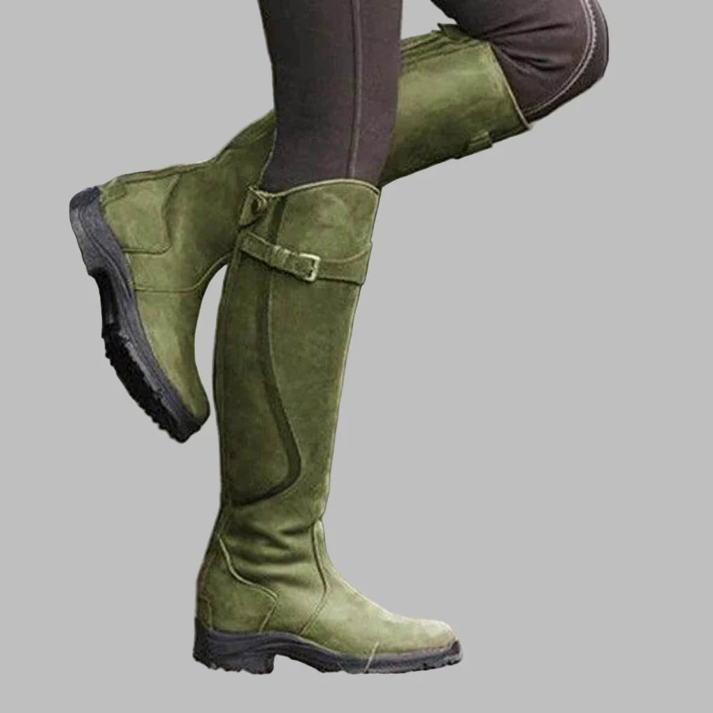 Bottes Hautes en Similicuir à Talons Bas Pour Femme