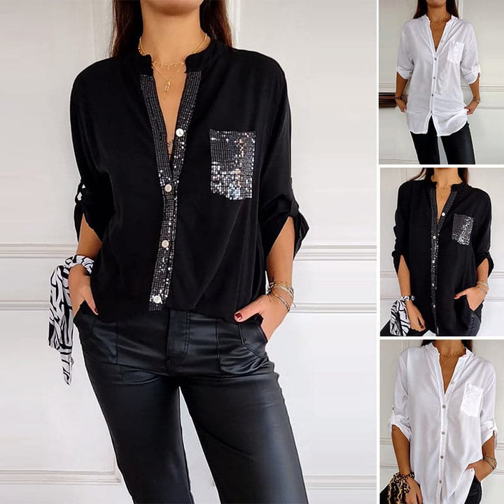 Elegant Women's Sequin Button-Down Shirt