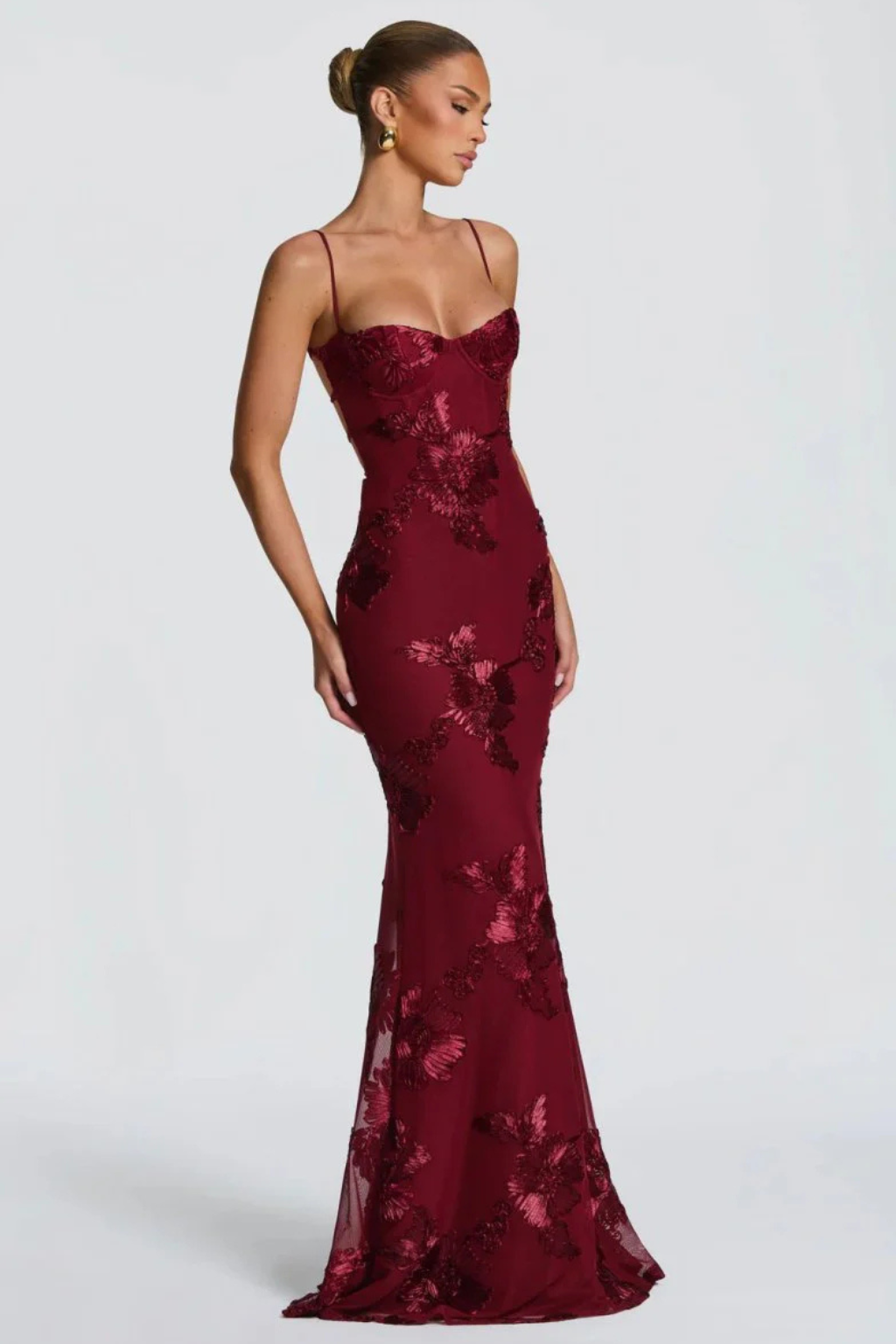 Robe Longue Sirène Femme Broderies Florales
