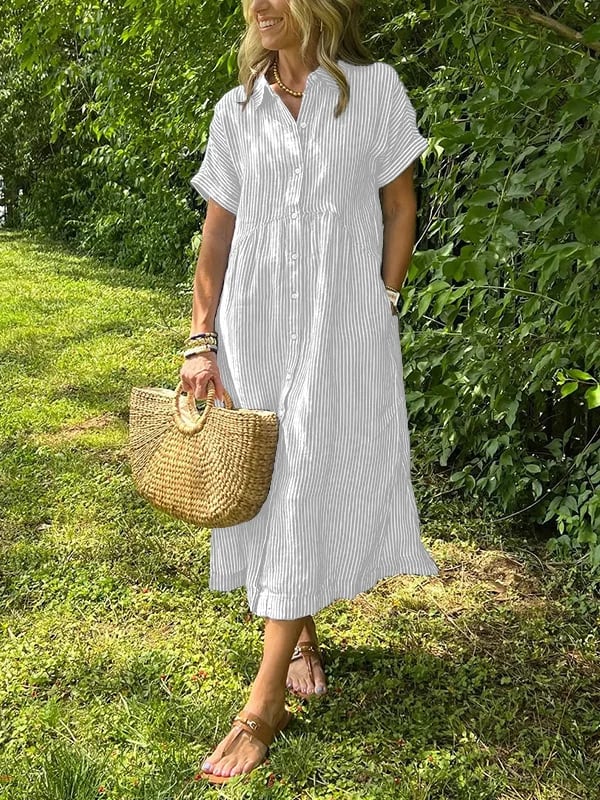 Robe Chemise Longue Femme Manches Courtes