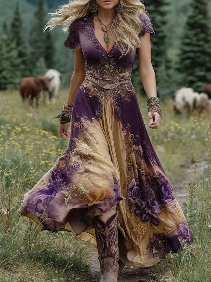 Robe Maxi Bohème Fleurie Femme Col V