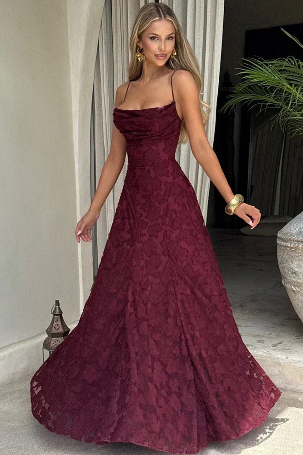 Robe Longue Jacquard Femme Dos Nu Cérémonie