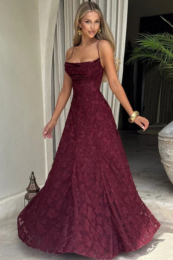 Robe Longue Jacquard Femme Dos Nu Cérémonie