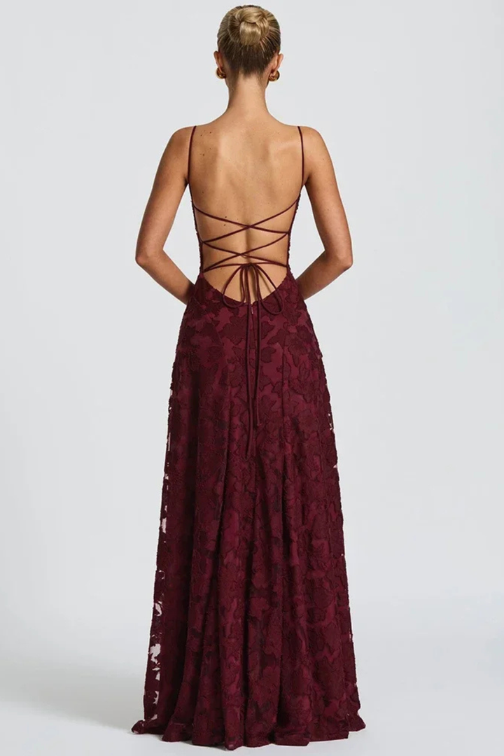 Robe Longue Jacquard Femme Dos Nu Cérémonie