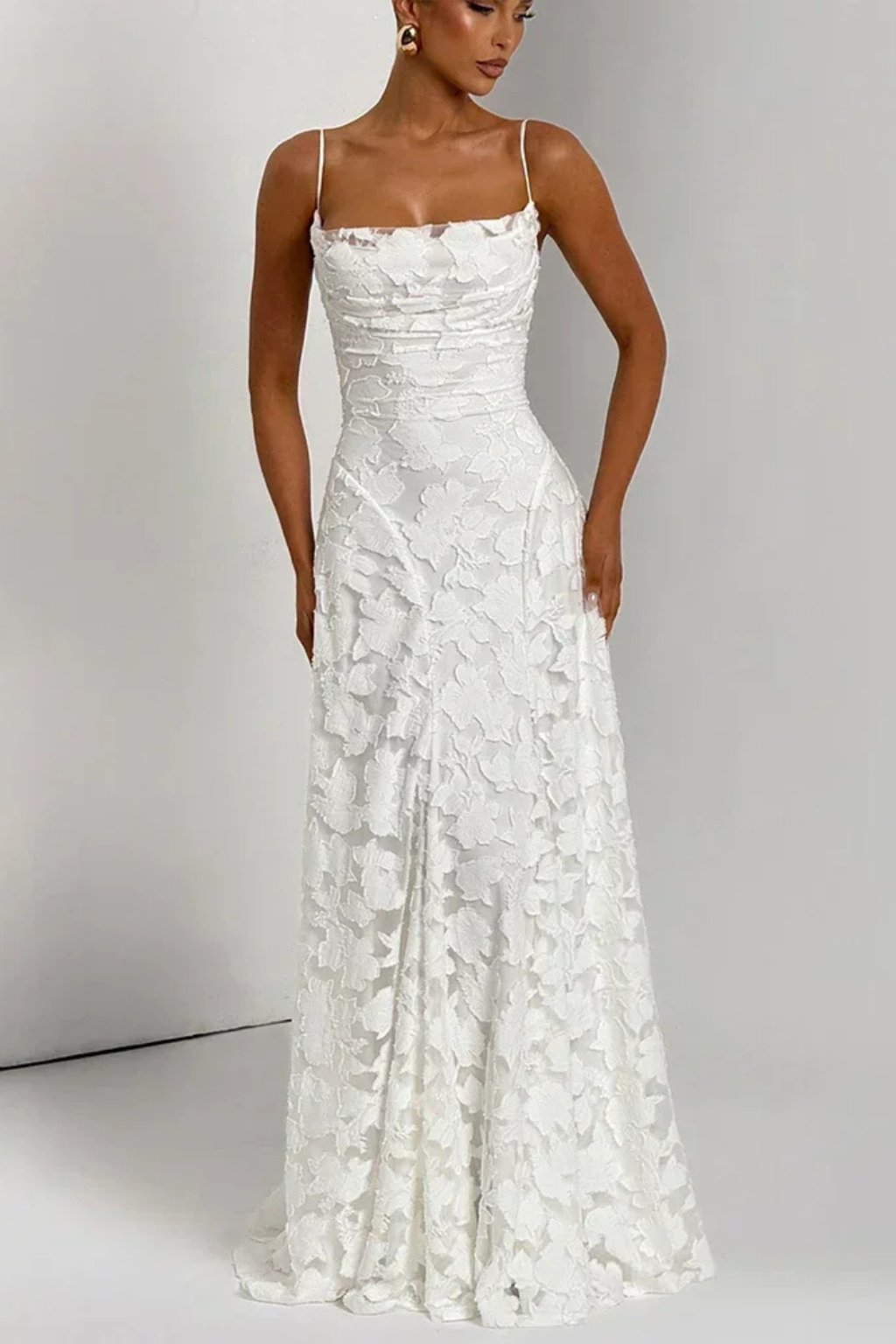 Robe Longue Jacquard Femme Dos Nu Cérémonie